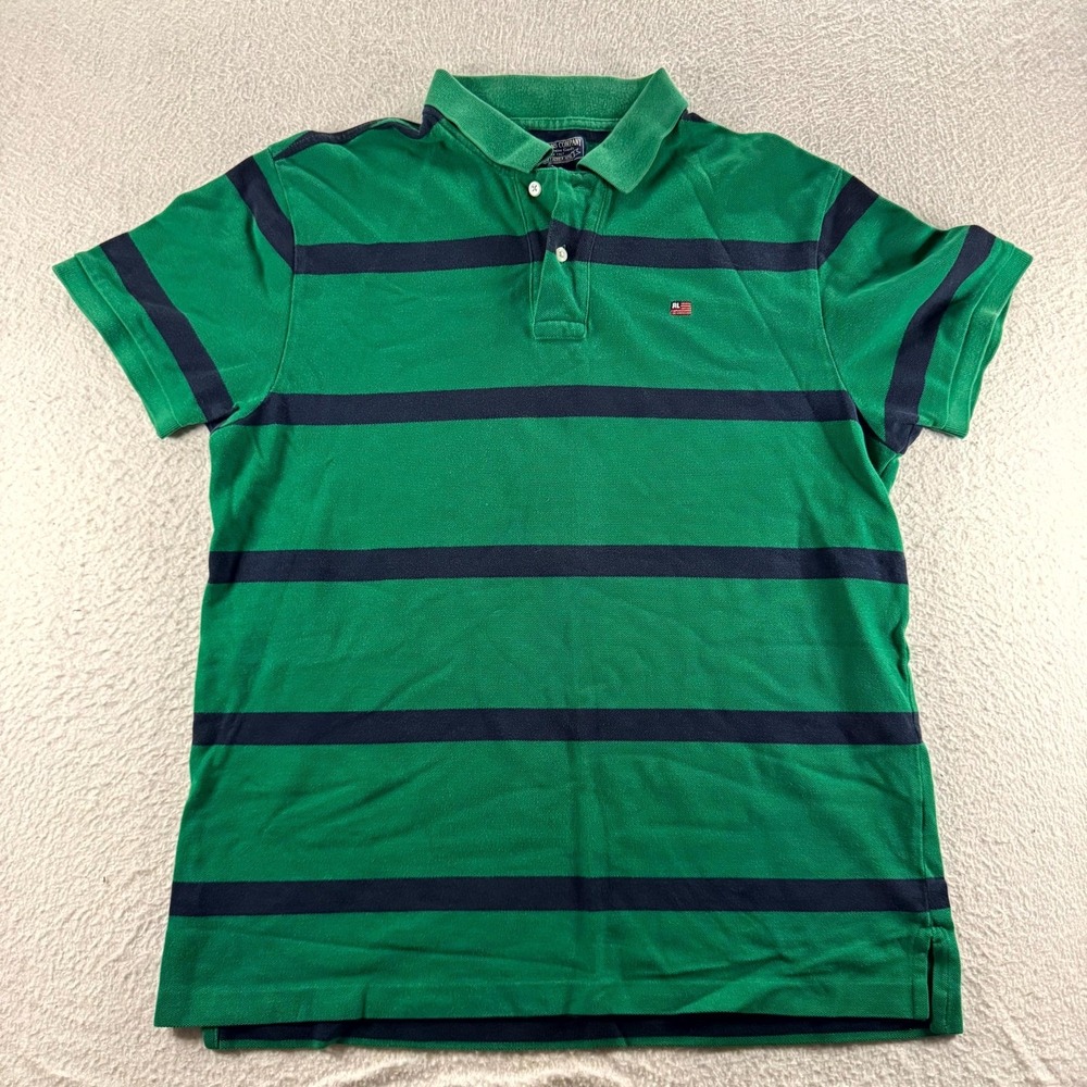 Polo Ralph Lauren Polo Shirt Mens Large Green Striped Cotton‎ Logo Golf Tennis